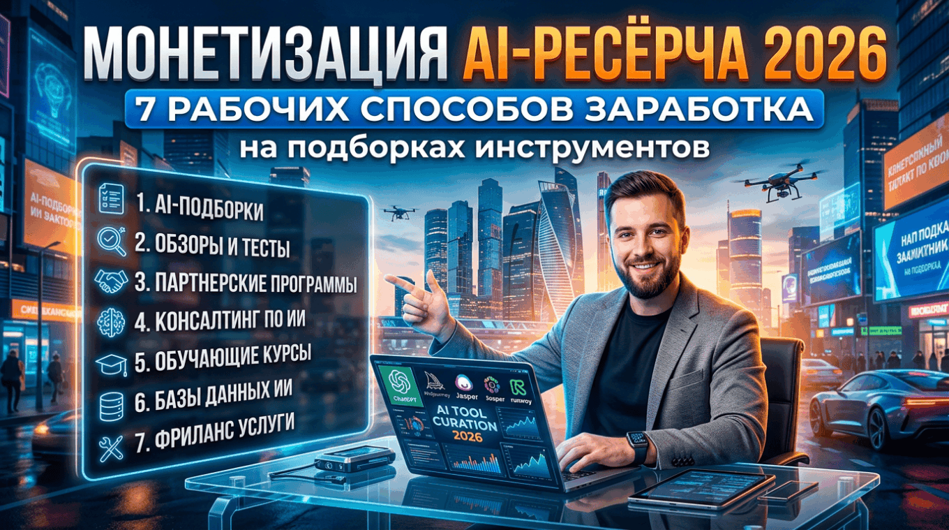 Монетизация AI-ресёрча в 2026 году — 7 рабочих способов заработка на подборках инструментов