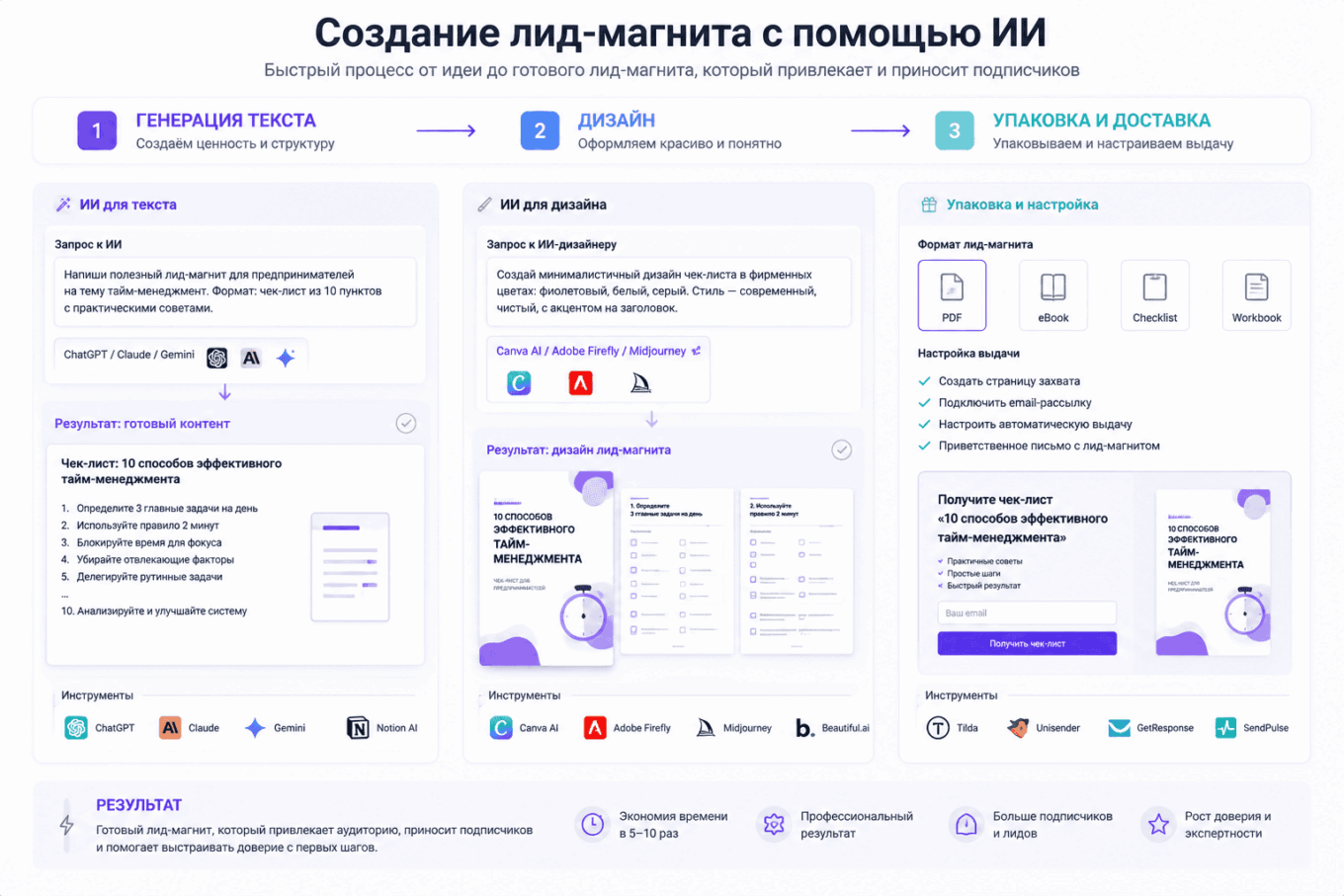 Процесс создания лид-магнита с помощью ИИ: генерация текста, дизайн, упаковка